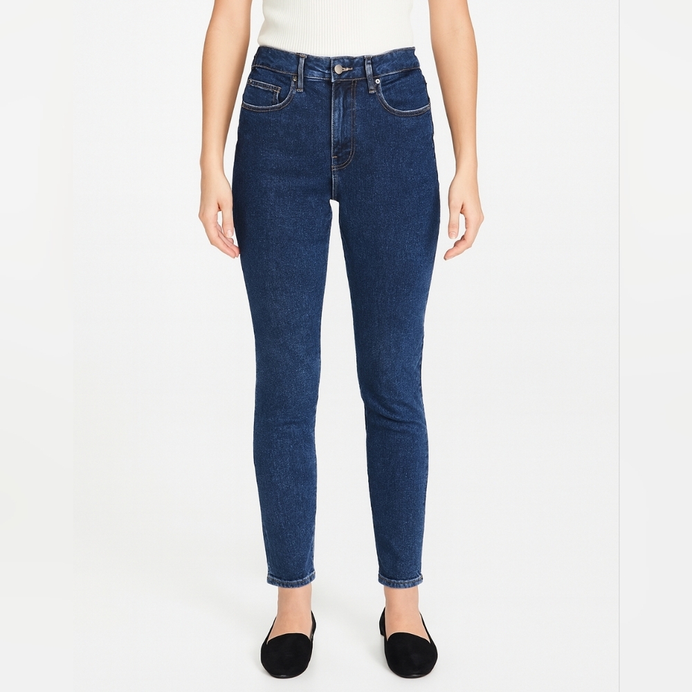 Good American Womens Good Classic Slim Straight Jeans Size 8 High Rise Dark Wash